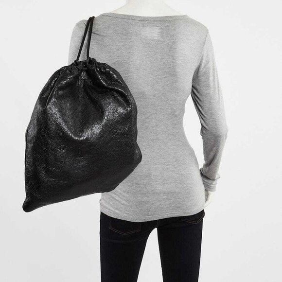 Balenciaga Black Leather Arena Drawstring Backpack Bag - Picture 3 of 10